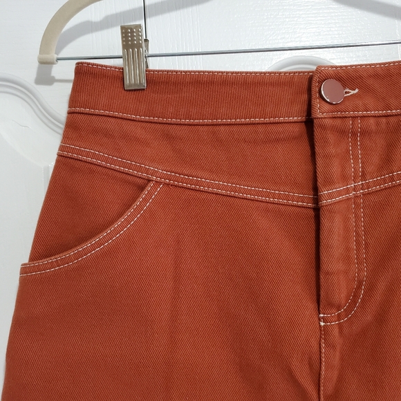 Rust Orange Denim Mini Skirt - Picture 2 of 5